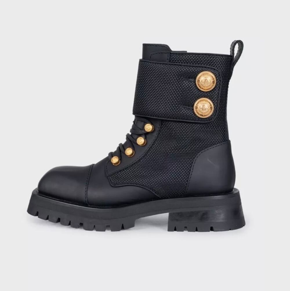 Balmain Leather Ankle Boots with Gold-Tone Buttons Sz.38